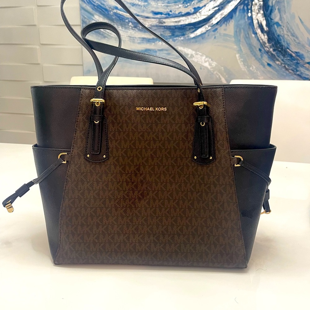 Black and Brown Michael Kors Tote - gold trim
